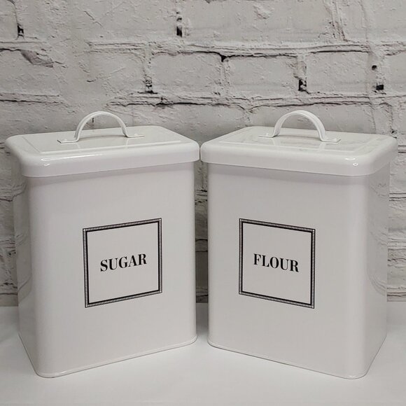 MARTHA STEWART WHITE ENAMEL CANISTER TWO PIECE SET - Picture 1 of 16